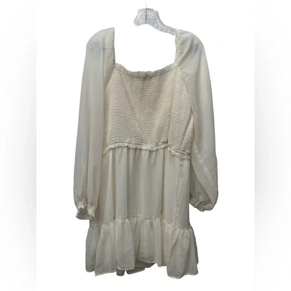 1 State Smocked Bodice Ruffle Hem Long Sleeve Mini Dress NWOT XL White Boho - Picture 3 of 5